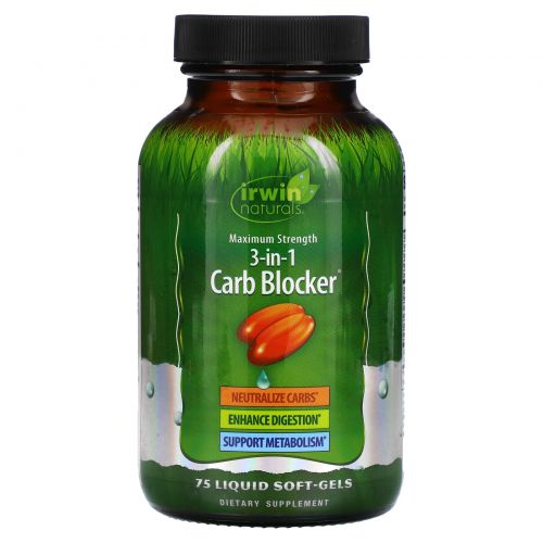 Irwin Naturals, Carb Blocker, блокатор углеводов 3-в-1, максимальный эффект, 75 капсул с жидкостью