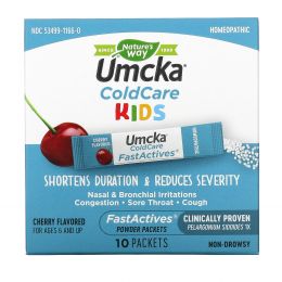 Nature's Way, Umcka, ColdCare Kids, FastActives, для детей от 6 лет, с вишневым вкусом, 10 пакетиков с порошком