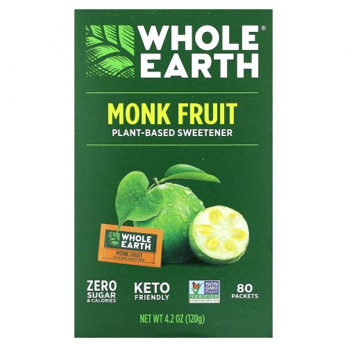 Whole Earth, Подсластитель на растительной основе, монах, 80 пакетиков