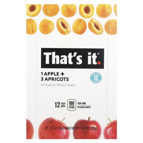 That's It, фруктовые батончики, яблоко и абрикосы, 12 батончиков по 35 г (1,2 унции)