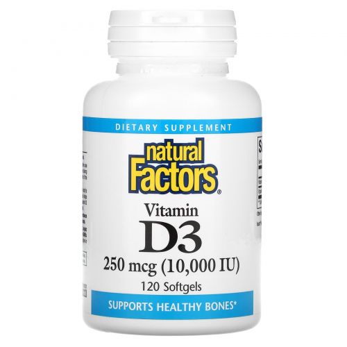 Natural Factors, Vitamin D3, 250 mcg (10,000 IU), 120 Softgels