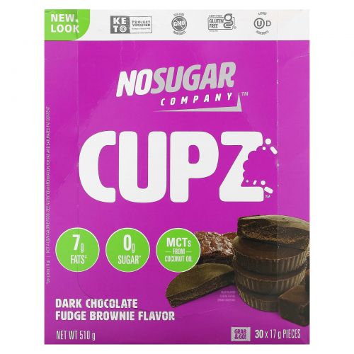 No Sugar Company, Cupz, брауни с помадкой из темного шоколада, 30 шт. по 17 г (0,6 унции)