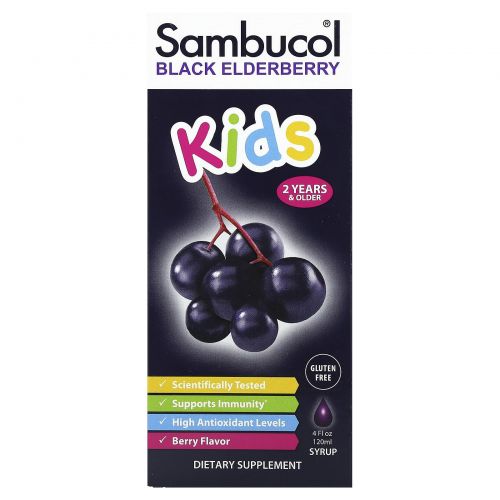 Sambucol, Черная бузина, поддержка иммунной системы, для детей, сироп, 120 мл