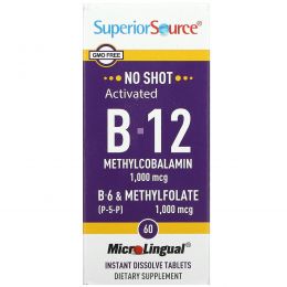 Superior Source, Активированный B-12 метилкобаламин, B-6 (пиридоксин) и метилфолат, 1,000 мкг / 1,000 мкг, 60 микролингвальных быстрорастворимых таблеток