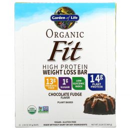 Garden of Life, Organic Fit, Высокобелковый  Батончик для Эффективной Потери Веса, Шоколадная Помадка, 12 Батончиков, по 1,9 унции (55 г) Каждый