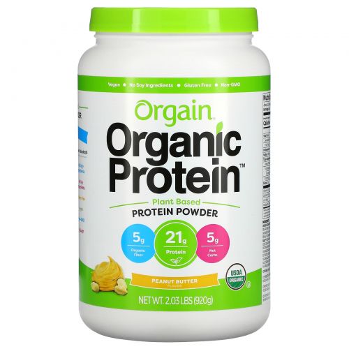 Orgain, Organic Protein Plant Based Powder, Peanut Butter, Net Wt 2.03 lb (920 g)