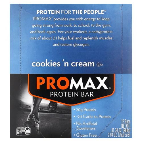 NuGo Nutrition, ProMax Protein Bar, протеиновый батончик, печенье и крем, 12 батончиков по 75 г (2,64 унции)