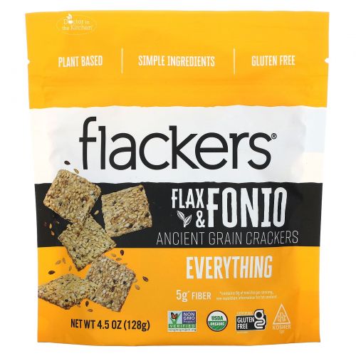 Flackers, Flax & Fonio, крекеры со вкусом традиционных злаков, все, 128 г (4,5 унции)