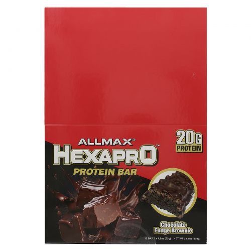 ALLMAX, Hexapro Protein Bar, протеиновый батончик, брауни с шоколадной помадкой, 12 батончиков по 53 г (1,9 унции)