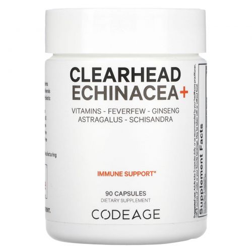 Codeage, Clearhead Echinacea+, витамины, пиретрум, женьшень, астрагал, лимонник, 90 капсул