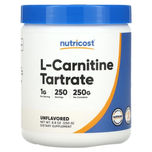 Nutricost, L-карнитин тартрат, без добавок, 1 г, 250 г (8,8 унции)