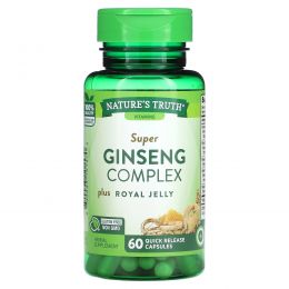 Nature's Truth, Super Ginseng Complex Plus, маточное молочко, 60 капсул с быстрым высвобождением