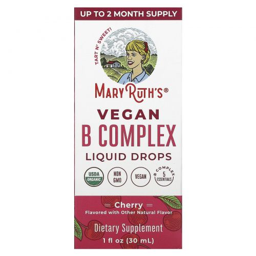 MaryRuth's, Веганский комплекс витаминов группы B, капли, вишня, 30 мл (1 жидк. унция)