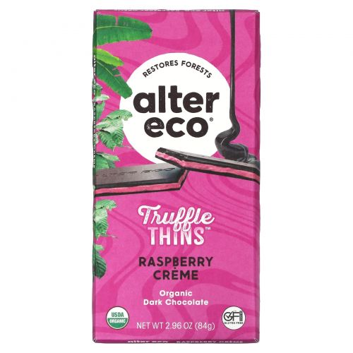 Alter Eco, Trumble Thins, органический темный шоколад, малиновый крем, 84 г (2,96 унции)