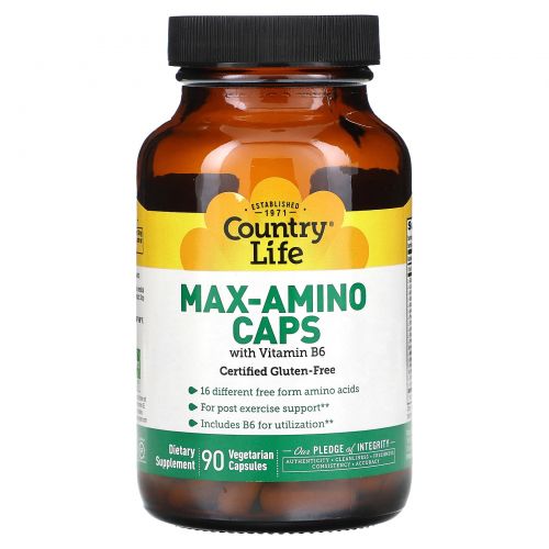 Country Life, Max-Amino Caps, аминокислоты с витамином B6, 90 вегетарианских капсул