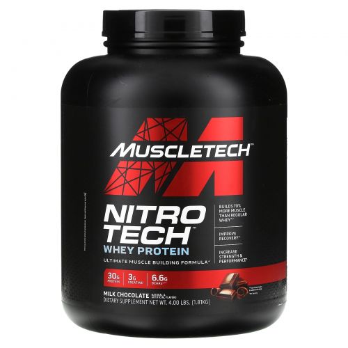 Muscletech, Серия Performance, Nitro-Tech, сывороточный изолят + наращивание мышечной массы, со вкусом молочного шоколада, 3,97 фунта (1,80 кг)