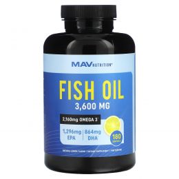 MAV Nutrition, Рыбий жир, натуральный лимон, 1200 мг, 180 капсул