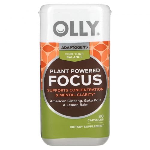 OLLY, Plant Powered Focus, растительный фокус, 30 капсул