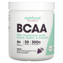 Nutricost, BCAA с гиалуроновой кислотой, фолатом, биотином и кальцием для женщин, со вкусом винограда, 300 г (10,6 унции)