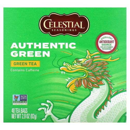 Celestial Seasonings, настоящий зеленый чай, 40 чайных пакетиков, 82 г (2,9 унции)