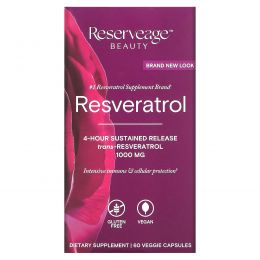 Reserveage Beauty, ресвератрол, транс-ресвератрол, 1000 мг, 60 растительных капсул (500 мг в 1 капсуле)