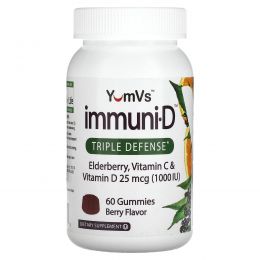 YumV's, Elderberry, Vitamin C & Vitamin D, Triple Defense, Berry Flavor, 25 mcg (1,000 IU), 60 Gummies