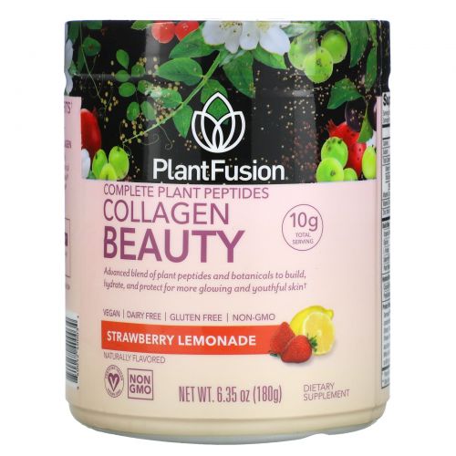 PlantFusion, Комплекс с растительными пептидами, Collagen Beauty, клубничный лимонад, 180 г