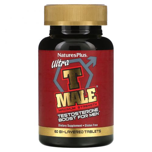 NaturesPlus, Ultra T-Male, Повышение тестостерона для мужчин, максимальная сила 60 таблеток