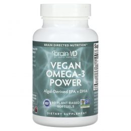 BrainMD, Vegan Omega-3 Power, 60 растительных капсул