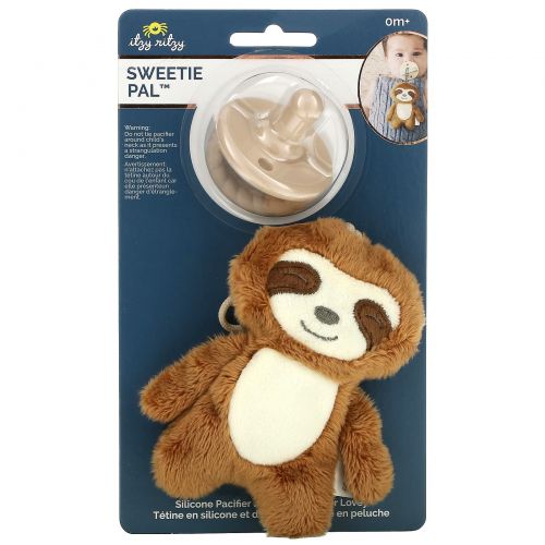 Itzy Ritzy, Sweetie Pal, Silicone Pacifier and Plush Pacifier Lovey, 0+ Months, Sloth, 2 Piece Set