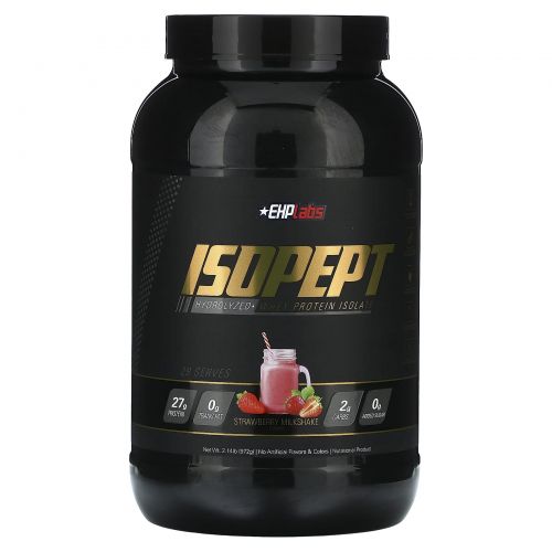 EHPlabs, IsoPept, гидролизованный изолят сывороточного протеина, клубничный молочный коктейль, 972 г (2,14 фунта)