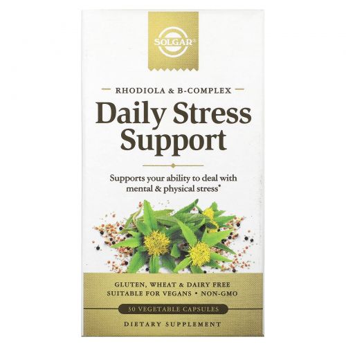 Solgar, Rhodiola & B-Complex, ежедневная поддержка при стрессе, 30 растительных капсул