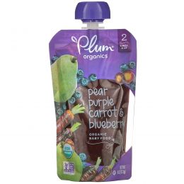 Plum Organics, Органическое детское питание, этап 2, груша, пурпурная морковь и черника, 4 унции (113 г)