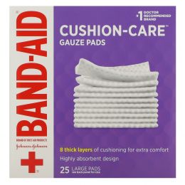 Band Aid, Cushion-Care, марлевые салфетки, 25 больших салфеток