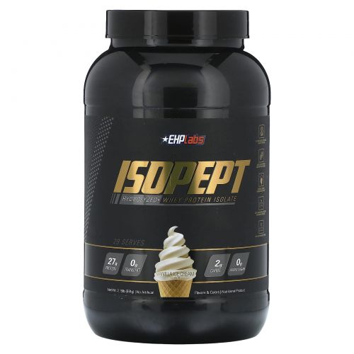 EHPlabs, IsoPept, гидролизованный изолят сывороточного протеина, ванильное мороженое, 974 г (2,15 фунта)