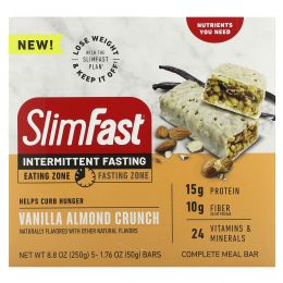 SlimFast, Intermittent Fasting, батончик для полного приема пищи, ваниль и миндаль, 5 батончиков, 50 г (1,76 унции)
