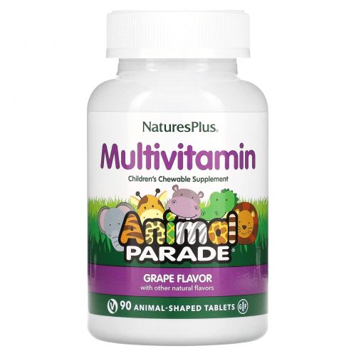 Nature's Plus, Source of Life,  Animal Parade, Children's Chewable Multi-Vitamin & Mineral Supplement, Grape, 90 Animal-Shaped Tablets