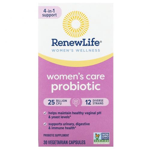 Renew Life, Ultimate Flora, пробиотик Women's Care для женского здоровья, 25 млрд живых культур, 30 вегетарианских капсул