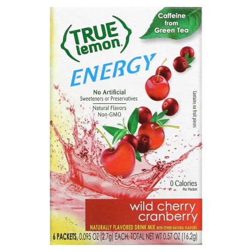 True Citrus Company, True Lemon, Energy, Wild Cherry Cranberry , 6 Packets, 0.57 oz (16.2 g)