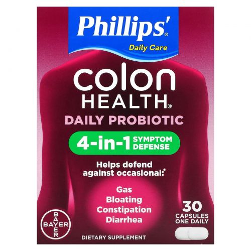 Phillip's, Colon Health Daily, пробиотическая добавка, пробиотические капсулы, 30 капсул