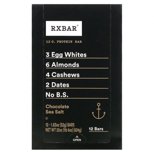 RXBAR, Protein Bars, Chocolate Sea Salt, 12 Bars, 1.83 oz (52 g) Each