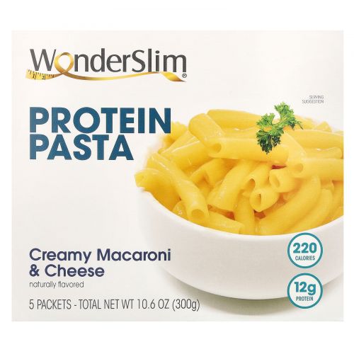 WonderSlim, протеиновая паста, макароны с кремом и сыром, 5 пакетиков по 60 г