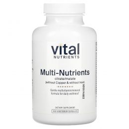 Vital Nutrients, мультипитательный цитрат/малат (без меди и железа), 180 вегетарианских капсул