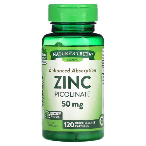 Nature's Truth, Пиколинат цинка, 50 мг, 120 капсул с быстрым высвобождением