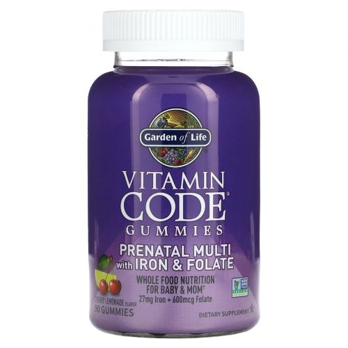 Garden of Life, Vitamin Code, жевательные таблетки для беременных, мультивитамины с железом и фолатом, вишневый лимонад, 90 жевательных таблеток