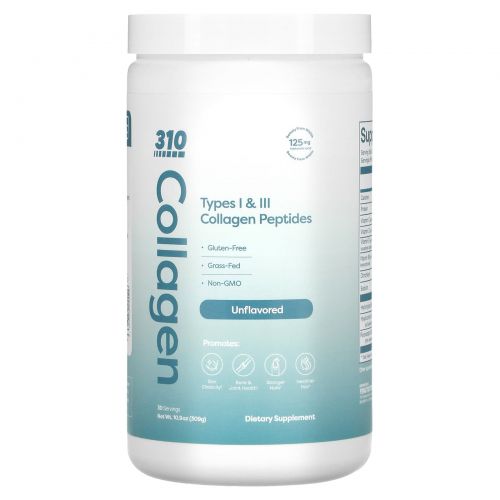 310 Nutrition, Коллаген, пептиды коллагена типа I и II, без добавок, 309 г (10,9 унции)