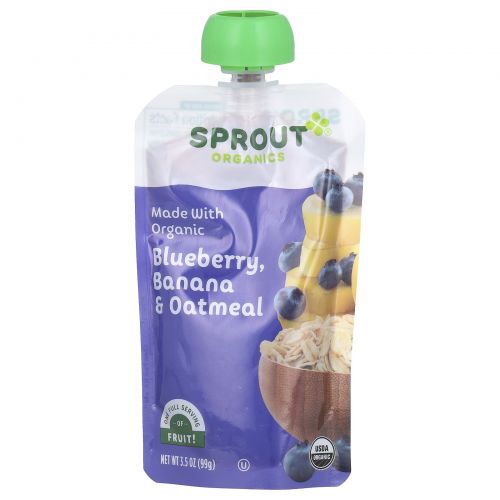 Sprout Organic, Baby Food, 6 Months & Up, Blueberry, Banana, Oatmeal, 3.5 oz (99 g)