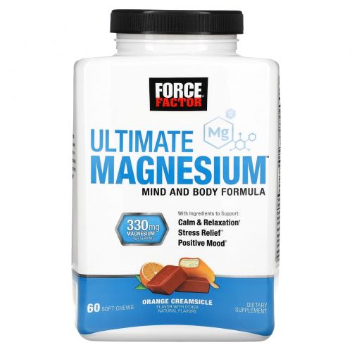 Force Factor, Ultimate Magnesium, апельсиновый крем, 165 мг, 60 жевательных таблеток