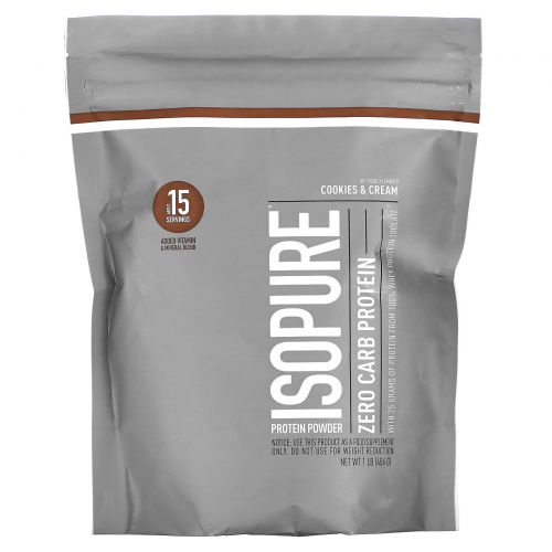 Isopure, протеиновый порошок без углеводов, печенье и сливки, 454 г (1 фунт)
