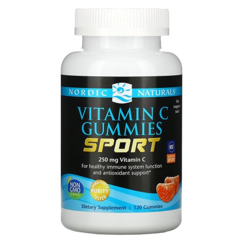 Nordic Naturals, Sport, Vitamin C Gummies, Tart Tangerine, 250 mg, 120 Gummies